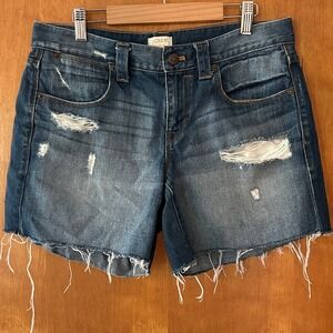 J.Crew Denim Shorts Distressed Frayed Hem Casual Blue Jean Shorts Womens Size 27